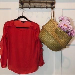 Banana Republic Coral Ruffle Sleeve Chiffon Top